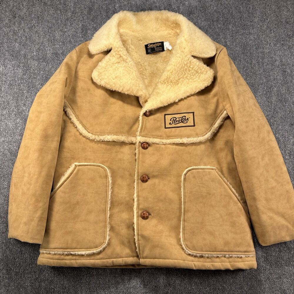 Vintage Pepsi Cola Swingster Sherpa Work Jacket XL Tan USA Quaker State - Picture 2 of 7